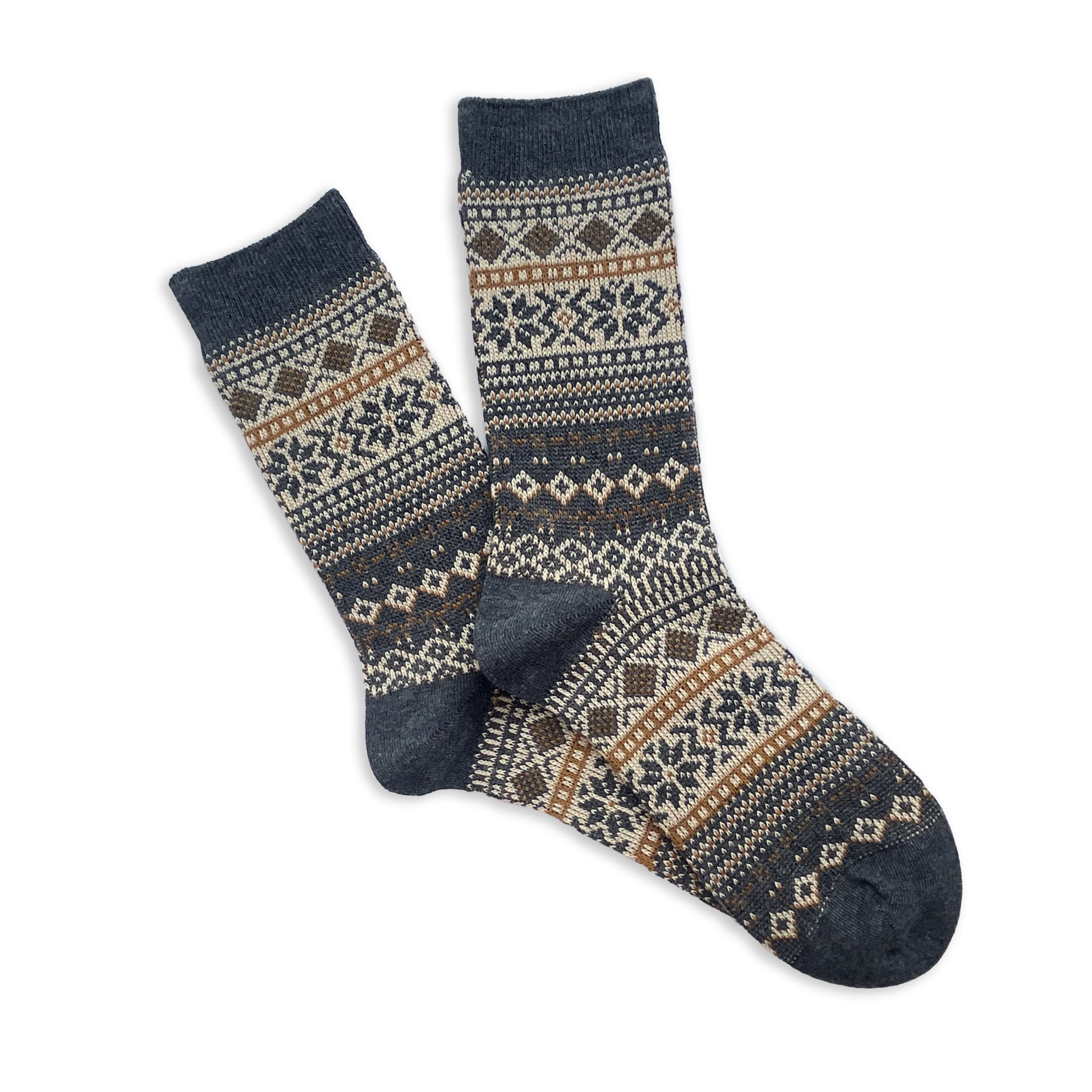 Traditional Fairisle Unisex Ankle Socks - Charcoal