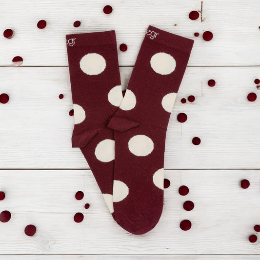 Bold Polka Dot Women's Burgundy Ankle Sock Lifestyle