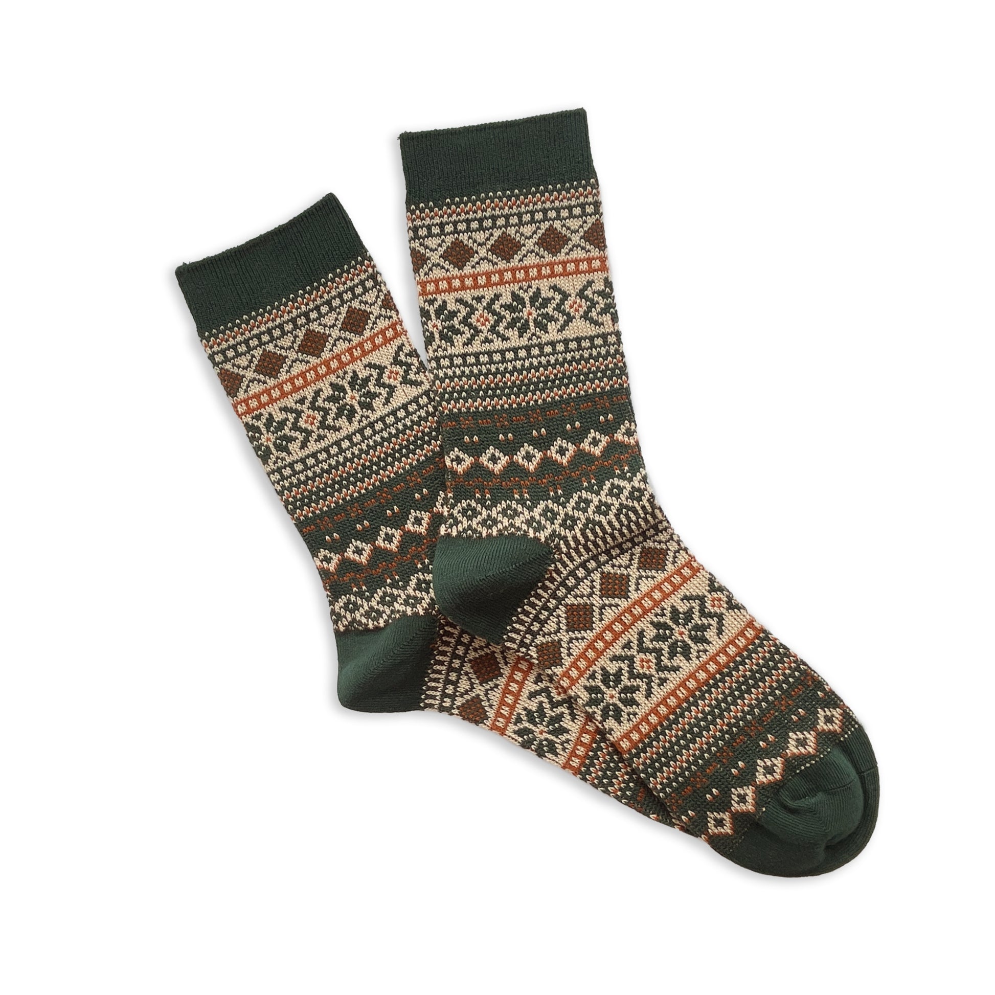 Traditional Fairisle Unisex Ankle Socks - Green Close Up