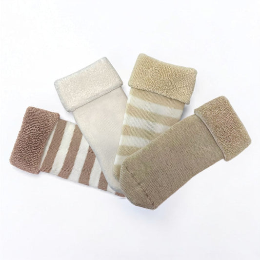 Neutral Stripe Terry Baby Socks | 4 Pack