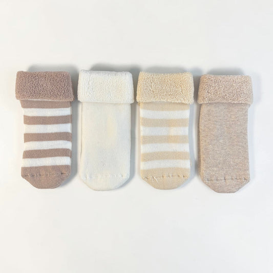 Neutral Stripe Terry Baby Socks | 4 Pack