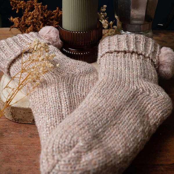Womens Pink Chunky Knit Slipper Sock